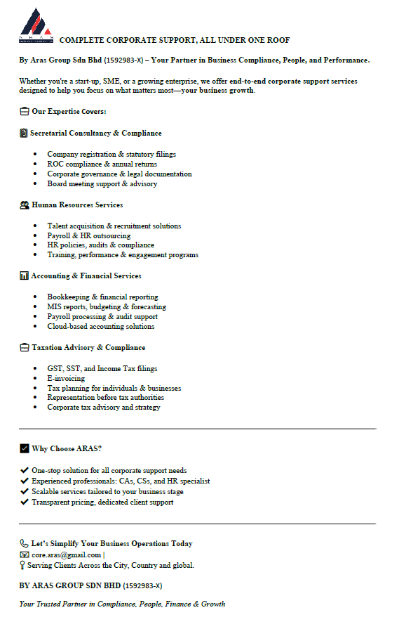 Your Corporate Support!! – Aras Group Sdn Bhd